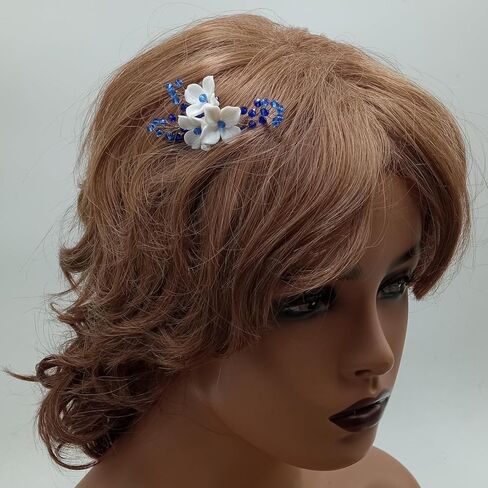 اليدوية الأزرق كريستال زهرة بيضاء دبابيس الشعر الزفاف حجر الراين الزهور الزفاف قطعة الشعر بوهو العرائس إكسسوارات الشعر وصيفات الشرف الشعر مجوهرات in Kuwait