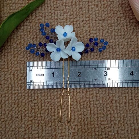 اليدوية الأزرق كريستال زهرة بيضاء دبابيس الشعر الزفاف حجر الراين الزهور الزفاف قطعة الشعر بوهو العرائس إكسسوارات الشعر وصيفات الشرف الشعر مجوهرات in Kuwait