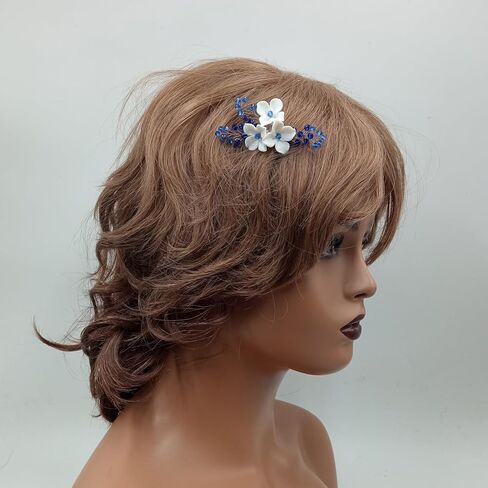 اليدوية الأزرق كريستال زهرة بيضاء دبابيس الشعر الزفاف حجر الراين الزهور الزفاف قطعة الشعر بوهو العرائس إكسسوارات الشعر وصيفات الشرف الشعر مجوهرات in Kuwait