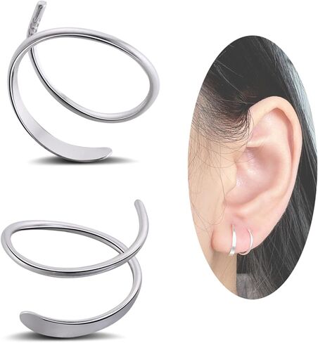 مزدوجة هوب القرط الأقراط الصغيرة فضة أقراط هيبوالرجينيك دوامة أقراط تويست أقراط للنساء العصرية in Kuwait