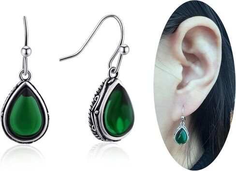 Emerald Green Dangle Drop Earrings Silver Teardrop Vintage Earrings Crystal Hanging Earrings Birthstone Earrings for Women Girls in Saudi Arabia