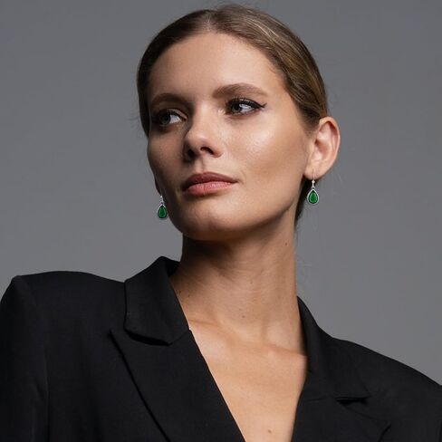 Emerald Green Dangle Drop Earrings Silver Teardrop Vintage Earrings Crystal Hanging Earrings Birthstone Earrings for Women Girls in Saudi Arabia