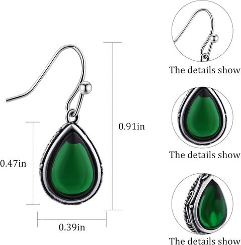 Emerald Green Dangle Drop Earrings Silver Teardrop Vintage Earrings Crystal Hanging Earrings Birthstone Earrings for Women Girls in Saudi Arabia