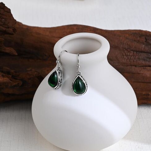 Emerald Green Dangle Drop Earrings Silver Teardrop Vintage Earrings Crystal Hanging Earrings Birthstone Earrings for Women Girls in Saudi Arabia