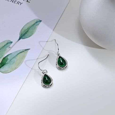 Emerald Green Dangle Drop Earrings Silver Teardrop Vintage Earrings Crystal Hanging Earrings Birthstone Earrings for Women Girls in Saudi Arabia