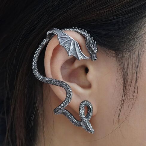 Dragon Cuff Earrings for Women Elf Earrings Retro Punk Dragon Earrings Gothic Silver Dragon Cuff Earring Vintage Wrap Earring for Women Men Girls Boys Gift (Sliver Right) in Saudi Arabia