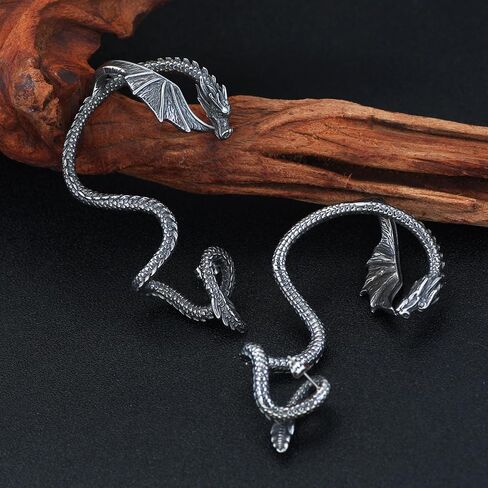 Dragon Cuff Earrings for Women Elf Earrings Retro Punk Dragon Earrings Gothic Silver Dragon Cuff Earring Vintage Wrap Earring for Women Men Girls Boys Gift (Sliver Right) in Saudi Arabia