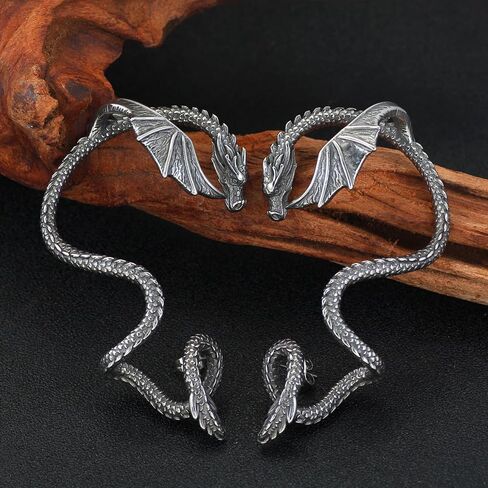 Dragon Cuff Earrings for Women Elf Earrings Retro Punk Dragon Earrings Gothic Silver Dragon Cuff Earring Vintage Wrap Earring for Women Men Girls Boys Gift (Sliver Right) in Saudi Arabia