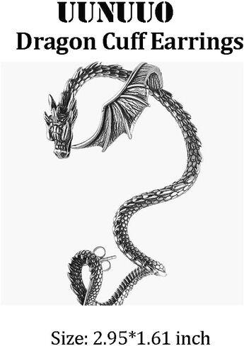 Dragon Cuff Earrings for Women Elf Earrings Retro Punk Dragon Earrings Gothic Silver Dragon Cuff Earring Vintage Wrap Earring for Women Men Girls Boys Gift (Sliver Right) in Saudi Arabia