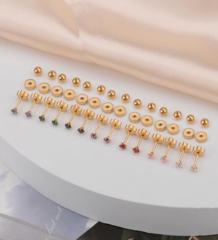3mm Handmade G23 Titanium Flat Back Earrings 14k Gold Plated Small 5A+CZ Cartilage Earrings Studs Hypoallergenic Screw Back Nap Earrings Women Helix Tragus Piercing Jewelry Blue in Saudi Arabia