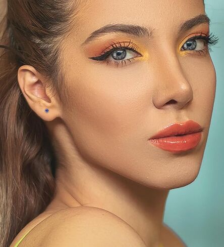 3mm Handmade G23 Titanium Flat Back Earrings 14k Gold Plated Small 5A+CZ Cartilage Earrings Studs Hypoallergenic Screw Back Nap Earrings Women Helix Tragus Piercing Jewelry Blue in Saudi Arabia