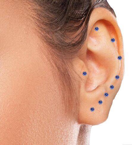 3mm Handmade G23 Titanium Flat Back Earrings 14k Gold Plated Small 5A+CZ Cartilage Earrings Studs Hypoallergenic Screw Back Nap Earrings Women Helix Tragus Piercing Jewelry Blue in Saudi Arabia