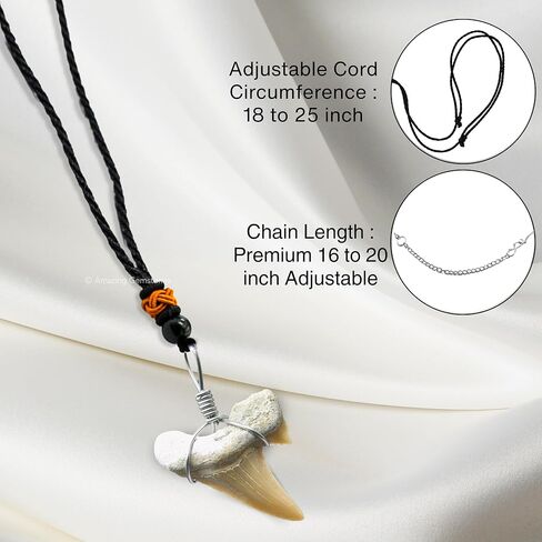 Authentic Shark Tooth Necklace - Unisex Fossil Necklace with Real Shark Teeth - Ideal Shark Tooth Necklace for Boys, Men, Kids and Girls in Kuwait