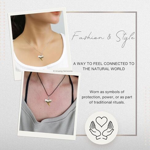 Authentic Shark Tooth Necklace - Unisex Fossil Necklace with Real Shark Teeth - Ideal Shark Tooth Necklace for Boys, Men, Kids and Girls in Kuwait