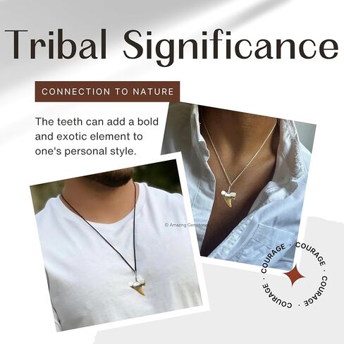 Authentic Shark Tooth Necklace - Unisex Fossil Necklace with Real Shark Teeth - Ideal Shark Tooth Necklace for Boys, Men, Kids and Girls in Kuwait