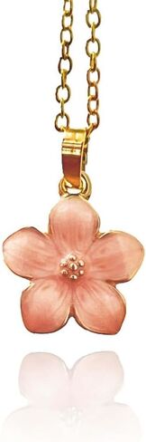 الذهب قلادة الزهور، القلائد الذهبية لذيذ حفلة موسيقية زهر الكرز المختنق قلادة 18 "القلائد زهرة الوردي للنساء الشاطئ القلائد مجوهرات أنيقة أنيقة كما العروس حفلة موسيقية هدية عيد ميلاد in Kuwait