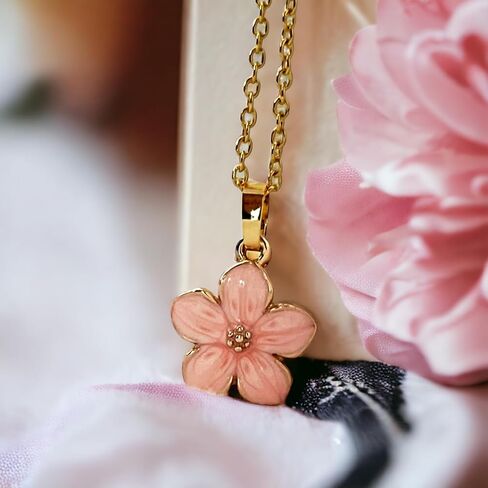 الذهب قلادة الزهور، القلائد الذهبية لذيذ حفلة موسيقية زهر الكرز المختنق قلادة 18 "القلائد زهرة الوردي للنساء الشاطئ القلائد مجوهرات أنيقة أنيقة كما العروس حفلة موسيقية هدية عيد ميلاد in Kuwait