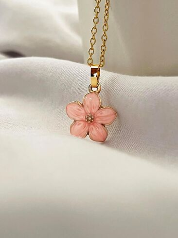 الذهب قلادة الزهور، القلائد الذهبية لذيذ حفلة موسيقية زهر الكرز المختنق قلادة 18 "القلائد زهرة الوردي للنساء الشاطئ القلائد مجوهرات أنيقة أنيقة كما العروس حفلة موسيقية هدية عيد ميلاد in Kuwait