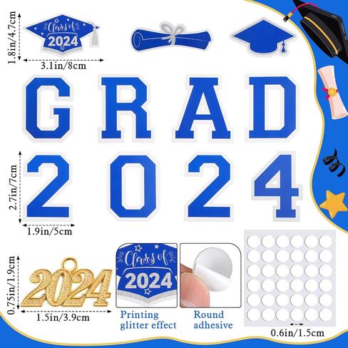 Yinkin Graduation Ribbon Leis Set فئة 2024 قلادة مزدوجة مضفرة مصنوعة يدويًا للخريجين قابلة للتعديل تتضمن فتحات حريرية Leis Grad 2024 قلادة لإكسسوارات حفلات التخرج (أزرق، أبيض) in Saudi Arabia