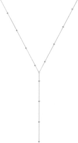 Lariat Necklaces for Women, Dainty Long Y Necklaces 14k Gold Plated Pendant Necklaces Minimalist Beaded Chain Best Idea Gift For Women Girls (Silver) in Saudi Arabia