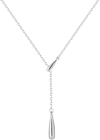 Teardrop Pendant Lariat Y Necklace, Dainty Long Necklaces 14k Gold Plated Sterling Silver Long Chain Necklace for Women Girls (Silver) in Kuwait