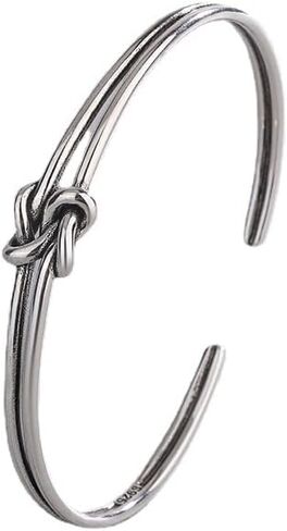 أساور فضية للنساء أساور بسيطة معقودة يدويًا مقاس مفتوح قابل للتعديل سوار الكفة للفتيات هدايا ملهمة للأصدقاء والابنة والأم in Kuwait