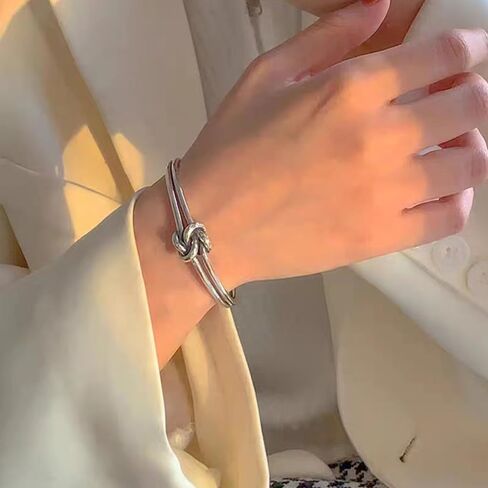 أساور فضية للنساء أساور بسيطة معقودة يدويًا مقاس مفتوح قابل للتعديل سوار الكفة للفتيات هدايا ملهمة للأصدقاء والابنة والأم in Kuwait