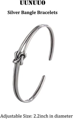 أساور فضية للنساء أساور بسيطة معقودة يدويًا مقاس مفتوح قابل للتعديل سوار الكفة للفتيات هدايا ملهمة للأصدقاء والابنة والأم in Kuwait