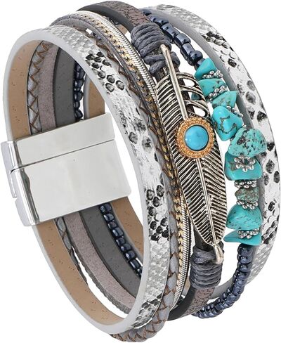 Turquoise Bracelet for Women, Leather Turquoise Bracelet, Boho Western Bracelet for Turquoise Jewelry Gift in Saudi Arabia
