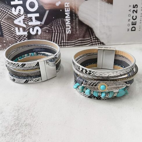 Turquoise Bracelet for Women, Leather Turquoise Bracelet, Boho Western Bracelet for Turquoise Jewelry Gift in Saudi Arabia