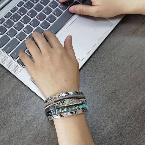 Turquoise Bracelet for Women, Leather Turquoise Bracelet, Boho Western Bracelet for Turquoise Jewelry Gift in Saudi Arabia