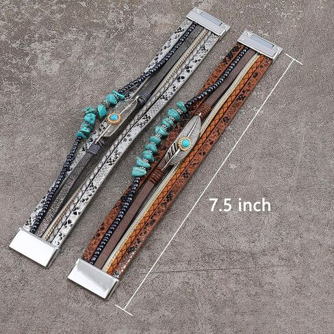 Turquoise Bracelet for Women, Leather Turquoise Bracelet, Boho Western Bracelet for Turquoise Jewelry Gift in Saudi Arabia