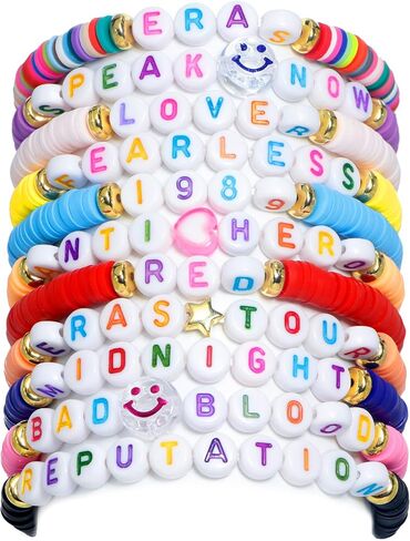 12pcs Friendship Bracelets Gifts, Bracelets Set, Smile Face Colored Characters Multilayer Singer Music Album Inspired Bracelets for Women Girls, Tour Jewelry in Saudi Arabia