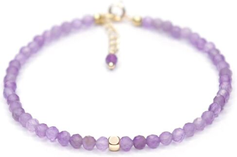 Natural Amethyst Beads Bracelet for Women Girls, 3 mm Faceted Round Beads, Handmade Jewelry 14k Plated 7 + 1 Inch Adjustable Chain Natural crystal bracelet in Saudi Arabia
