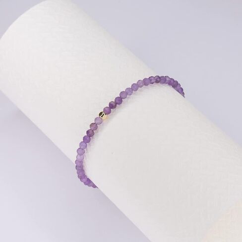 Natural Amethyst Beads Bracelet for Women Girls, 3 mm Faceted Round Beads, Handmade Jewelry 14k Plated 7 + 1 Inch Adjustable Chain Natural crystal bracelet in Saudi Arabia