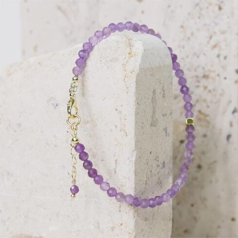 Natural Amethyst Beads Bracelet for Women Girls, 3 mm Faceted Round Beads, Handmade Jewelry 14k Plated 7 + 1 Inch Adjustable Chain Natural crystal bracelet in Saudi Arabia