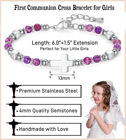 First Communion Gifts for Girls Catholic Cross Bracelet Teen Girls Jewelry 6 8 Easter Basket 1st First Holy Communion Gifts for Girls Daughter Goddaughter Granddaughter Niece in Saudi Arabia