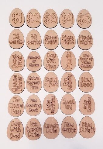 Easter Egg Tokens 30ct with Gift Bag, Personalized Tokens Available, Real Wood with 30 different engraved sayings, 6 designs, Natural Color, Easter Tokens for Kids, Activity Token (Bunny) in Saudi Arabia