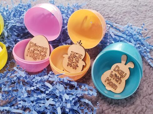Easter Egg Tokens 30ct with Gift Bag, Personalized Tokens Available, Real Wood with 30 different engraved sayings, 6 designs, Natural Color, Easter Tokens for Kids, Activity Token (Bunny) in Saudi Arabia