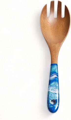 Handcrafted Wood & Epoxy Resin Salad Serving Set,10-inch, set of 2 - Wooden Fork and Spoon with Resin Handles For Serving Tossing Mixing Salad, Colorful Salad Servers for Dinner (Blue/Dark Blue) in Saudi Arabia
