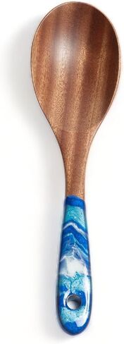 Handcrafted Wood & Epoxy Resin Salad Serving Set,10-inch, set of 2 - Wooden Fork and Spoon with Resin Handles For Serving Tossing Mixing Salad, Colorful Salad Servers for Dinner (Blue/Dark Blue) in Saudi Arabia