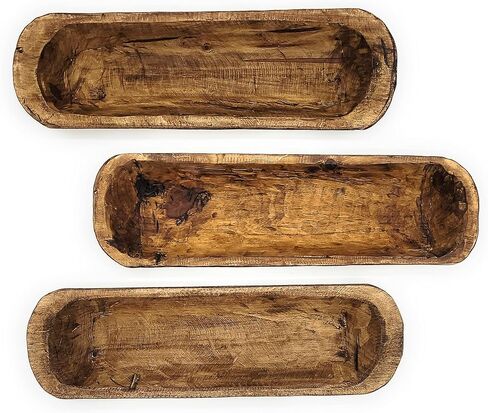 وعاء عجين الرغيف الفرنسي البني مقاس 18 بوصة - 21 بوصة، وعاء مزخرف، قطعة مركزية للطاولة، وعاء خشبي مزخرف وعاء الفجر الجديد in Kuwait