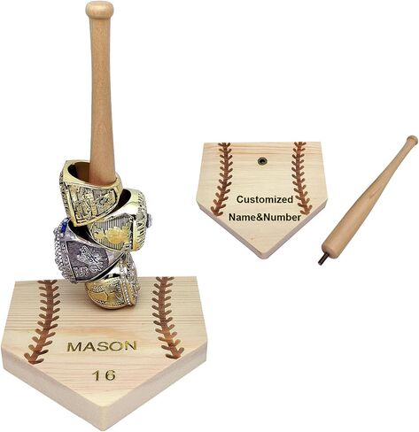 Championship Ring Display Case Baseball Ring Holder Accessories Softball Personalized Gifts For Kids Boys League Trophy Sports Memorabilia Man Cave Decor Custom Name (Home Plate-Gold Name) in Saudi Arabia