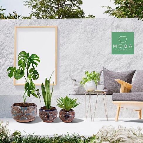 MOBA HOME - وعاء نبات مصنوع من الطين المطلي يدويًا والسيراميك الخالي من الرصاص وتالافيرا، ديكور منزلي خارجي وداخلي، نموذج ديكور حديقة الفخار المكسيكي OKOXOCHITL (زهرة العشاء) in Saudi Arabia