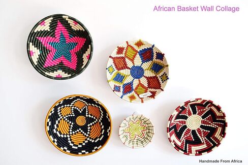 سلة أفريقية كبيرة منسوجة يدويًا - سلة من السيزال والعشب الحلو مقاس 12 بوصة - وعاء منسوج - مصنوعة يدويًا في رواندا، RB212 in Kuwait