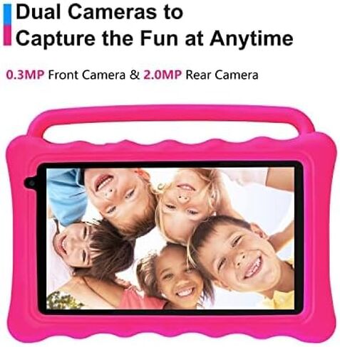 تابلت BYYBUO K7 للأطفال، تابلت أندرويد مقاس 7 بوصة للأطفال، ذاكرة وصول عشوائي 2 جيجابايت، ذاكرة وصول عشوائي 32 جيجابايت، 1024 * 600TN، كاميرا خلفية أمامية بدقة 0.3 ميجابكسل و2 ميجابكسل، جهاز لوحي للأطفال مع حافظة مقاومة للأطفال، هدية مثالية للأطفال (وردي) in Kuwait