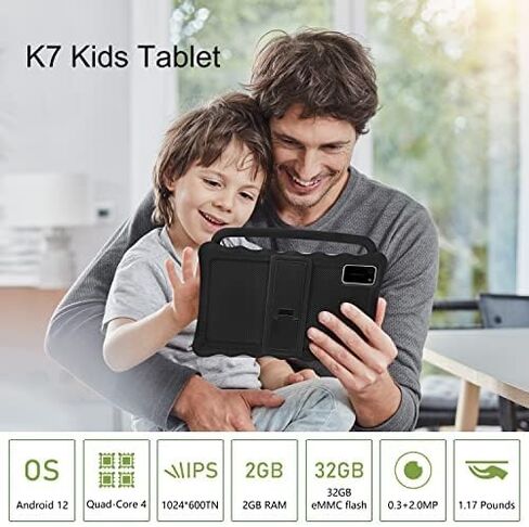 تابلت BYYBUO K7 للأطفال، تابلت أندرويد مقاس 7 بوصة للأطفال، ذاكرة وصول عشوائي 2 جيجابايت، ذاكرة وصول عشوائي 32 جيجابايت، 1024 * 600TN، كاميرا خلفية أمامية بدقة 0.3 ميجابكسل و2 ميجابكسل، جهاز لوحي للأطفال مع حافظة مقاومة للأطفال، هدية مثالية للأطفال (وردي) in Kuwait