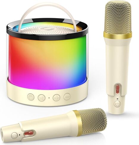 Kids Karaoke Microphone Machine Toy: Colorful LED Portable Bluetooth Speaker with 2 Wireless Mics 4-12 Years Old Girls Adults Birthday Party Gift for Girl Toys Gifts for Girls Ages 4 5 6 7 8 9 10 12+ in Kuwait
