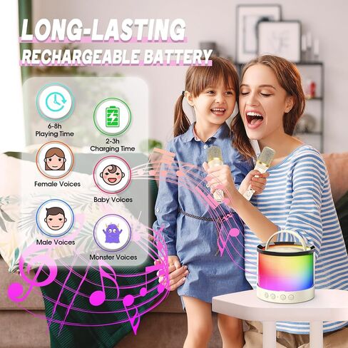 Kids Karaoke Microphone Machine Toy: Colorful LED Portable Bluetooth Speaker with 2 Wireless Mics 4-12 Years Old Girls Adults Birthday Party Gift for Girl Toys Gifts for Girls Ages 4 5 6 7 8 9 10 12+ in Kuwait