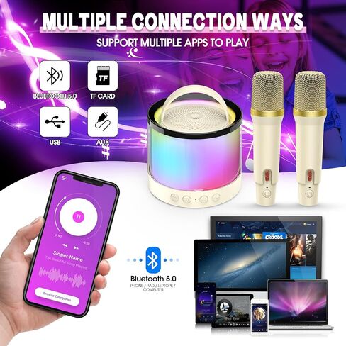 Kids Karaoke Microphone Machine Toy: Colorful LED Portable Bluetooth Speaker with 2 Wireless Mics 4-12 Years Old Girls Adults Birthday Party Gift for Girl Toys Gifts for Girls Ages 4 5 6 7 8 9 10 12+ in Kuwait